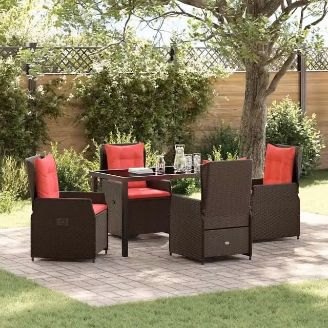Set da Pranzo per Giardino 5 pz Marrone Poly Rattan 3381025