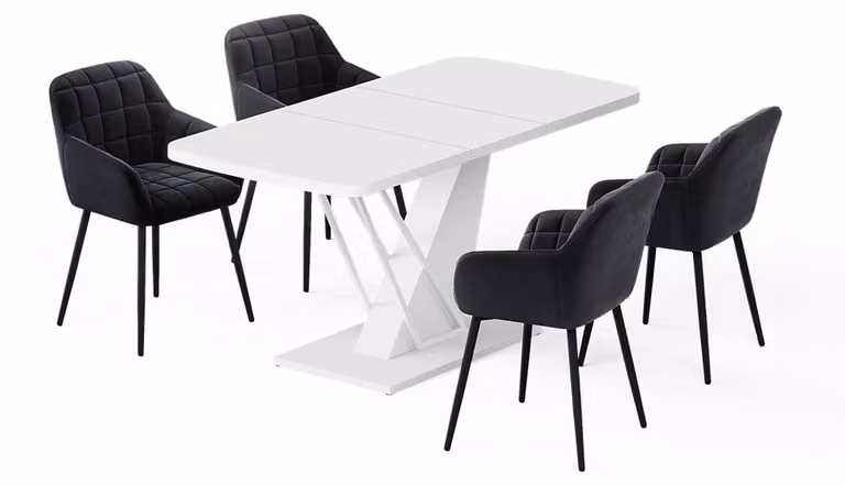 Set di tavoli da pranzo Vicco Fenaro Bianco 120 x 80 cm con 4 sedie da pranzo, Model 62776