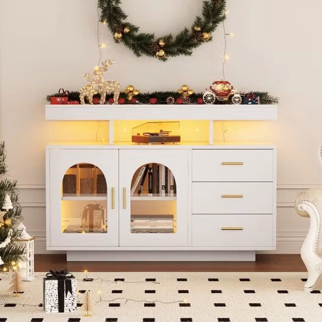 Credenza Buffet con Luci LED 16 Colori ¨C MINIMAL ¨C Bianco Lucido 120 cm
