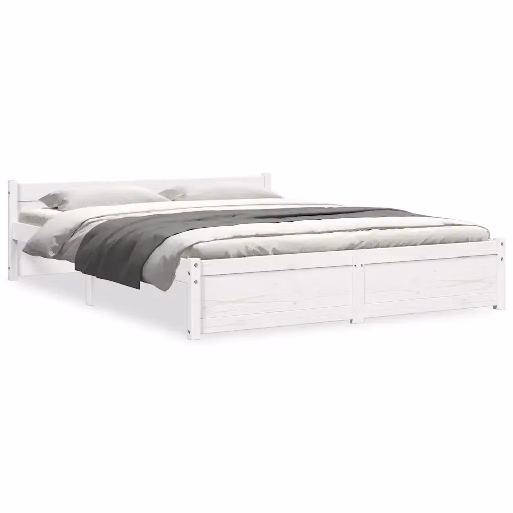 Letto King Size vidaXL in Legno Massello di Pino Bianco con Doghe Rigide L/P/H: 205.5 x 150 x 51 cm – 2