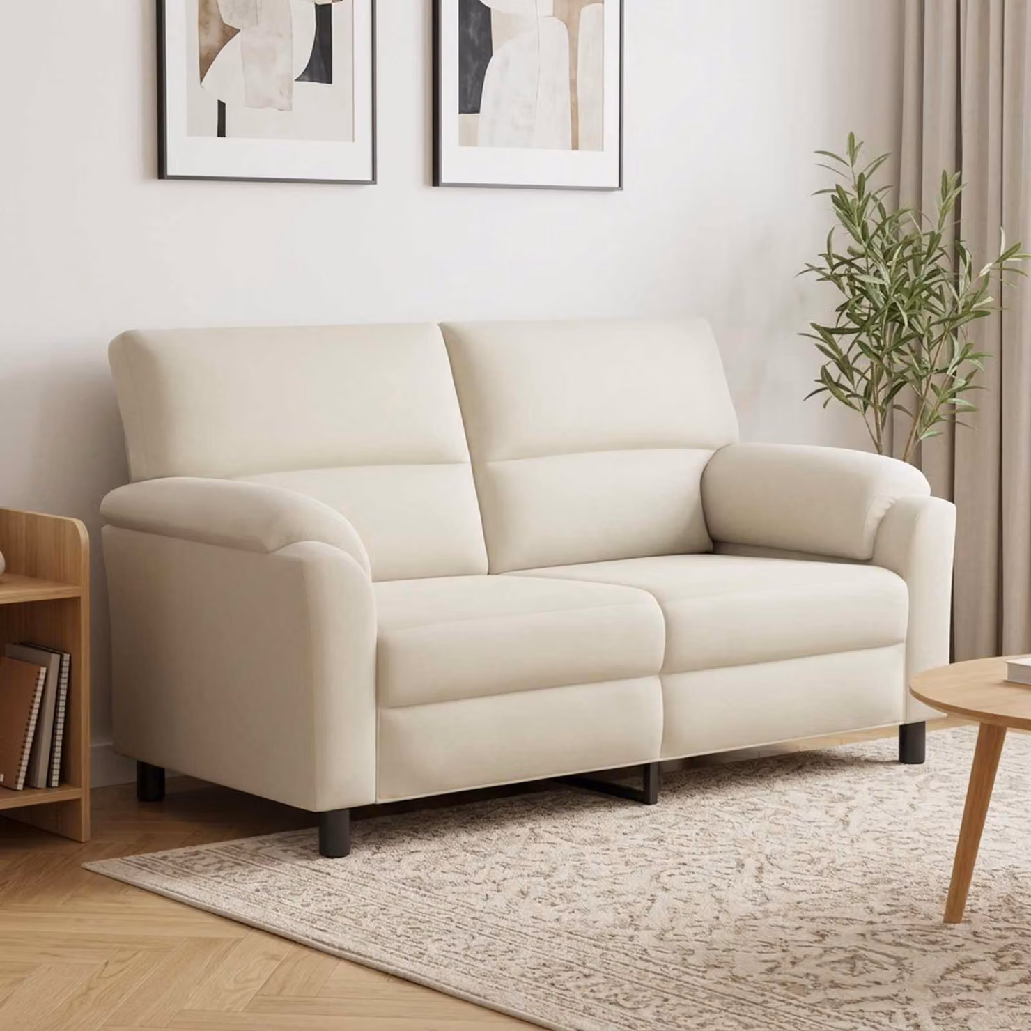 Divano moderno vidaXL in velluto beige con struttura in metallo, L: 174 cm, P: 85 cm, H: 93 cm