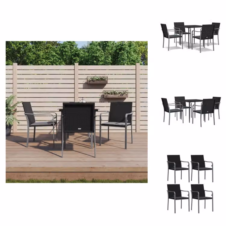 vidaXL Set da pranzo da giardino 5 pezzi con cuscini in polirattan e acciaio - Set di mobili da giardino