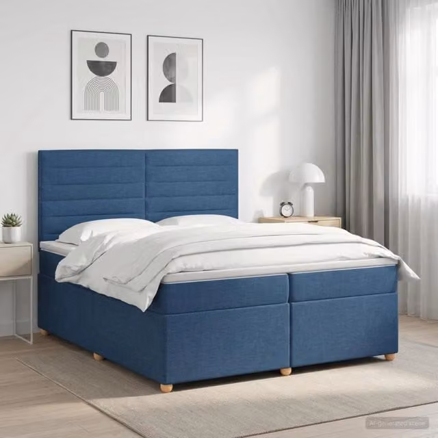 Letto box spring con materasso ibrido vidaXL in tessuto blu e bianco L/P: 200 x 200 cm – 1
