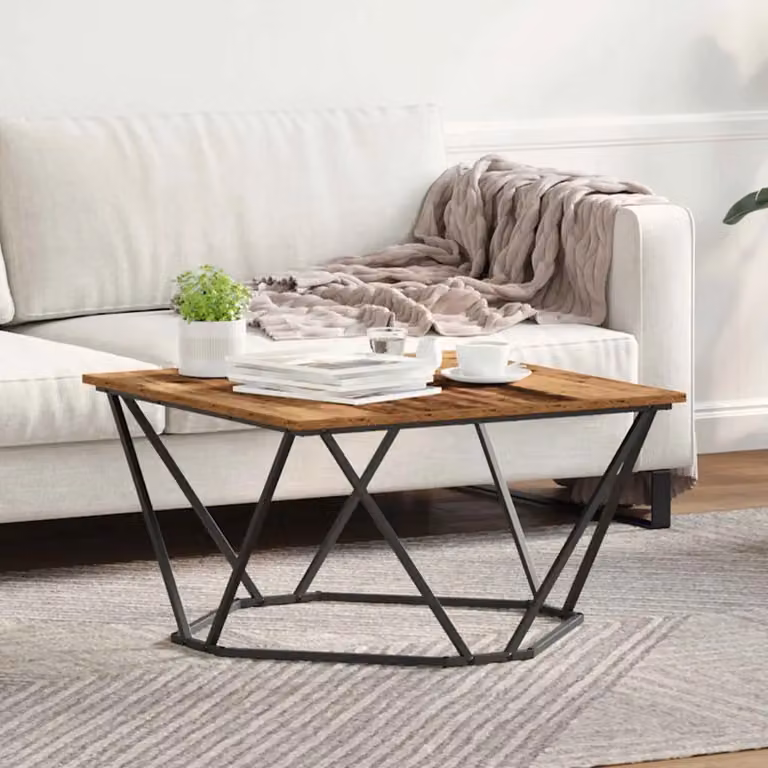 Tavolino da salotto moderno vidaXL in legno e metallo color marrone, L/P/H: 80 x 80 x 45 cm