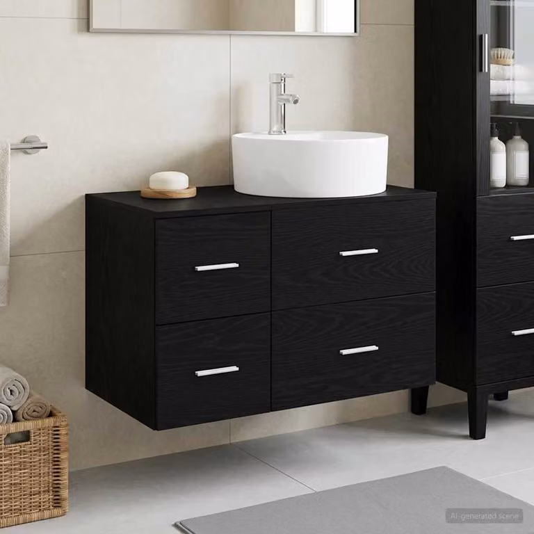 Set di mobili per il bagno moderno vidaXL composto da mobile lavabo e pensile nero opaco