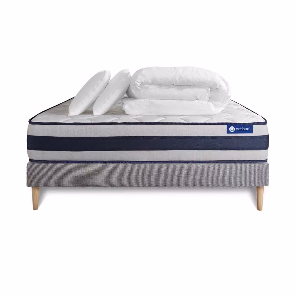 Set letto completo Actisom Ergo con materasso ibrido a molle pocket, box spring imbottito e accessori, Grigio, L/P: 180 x 200 cm – 2