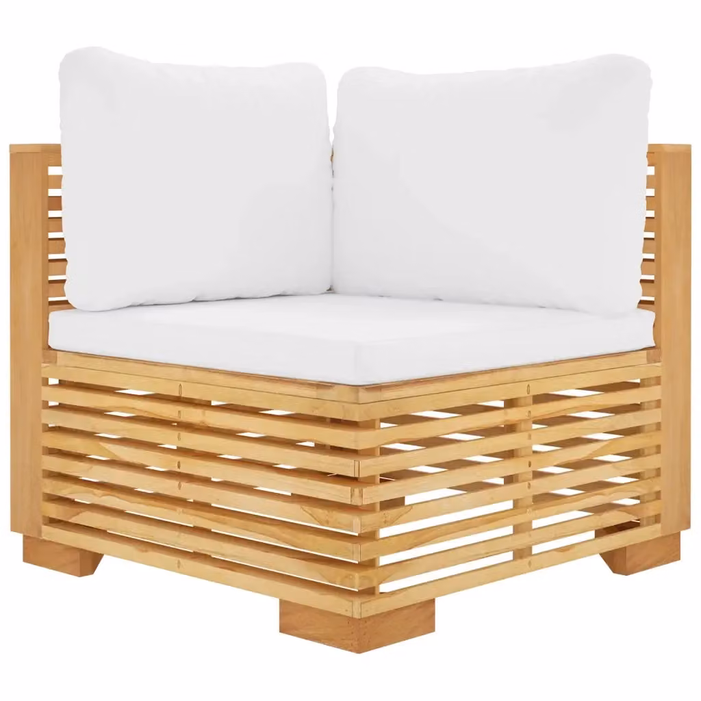Divano Angolare da Giardino vidaXL in Legno di Teak con Cuscini Beige e Bianco – 2