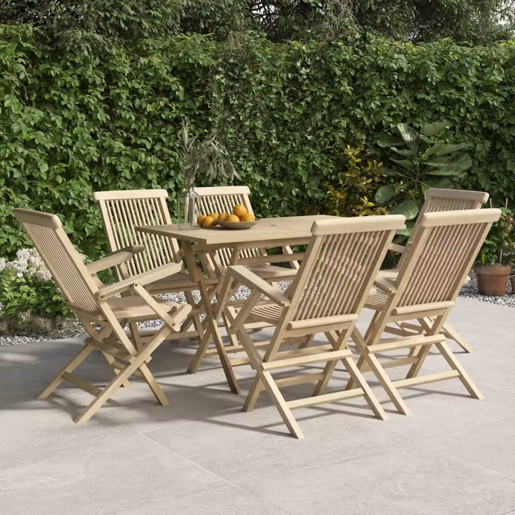vidaXL Set da Pranzo da Giardino in Legno di Teak di 7 Pezzi Grigio e Beige
