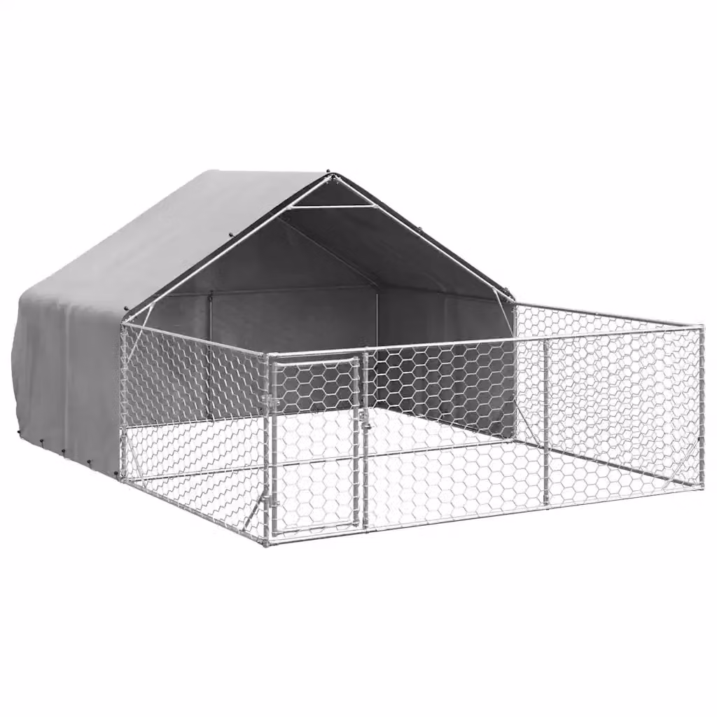 Cuccia per cani da esterno con recinto vidaXL in metallo resistente alle intemperie, colore grigio e nero, L: 4 m, P: 3 m, H: 1,9 m – 2
