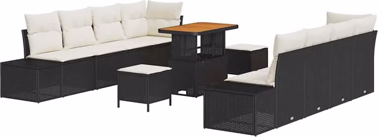 Set Divano da Giardino con cuscino 11 pcs Nero polyrattan