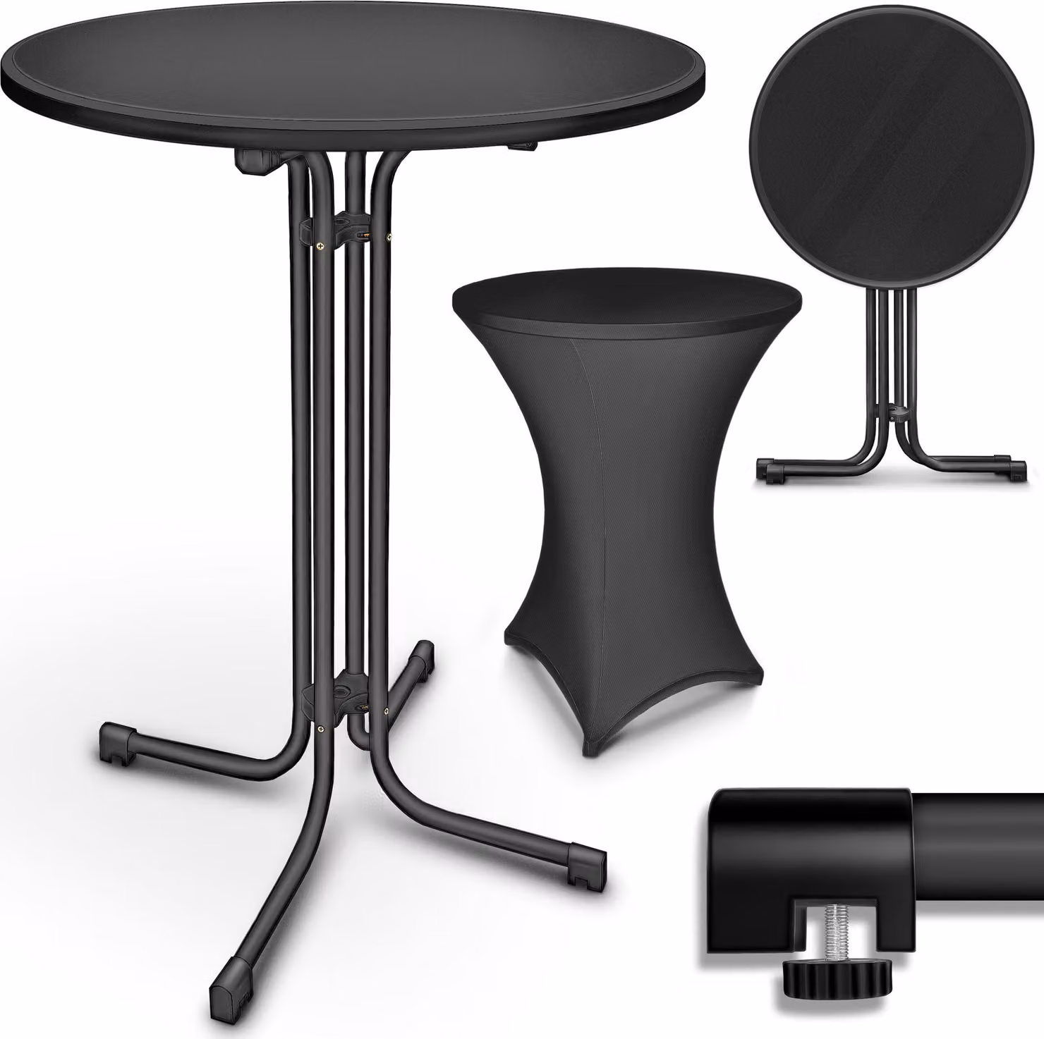 tillvex® Gastro bar table pieghevole set di 2 - Ø60cm nero | tavolo bistrot FINITO ASSEMBLATO | tavolo pieghevole rotondo - tavolo da festa resistente alle intemperie | tavolo da giardino per interni ed esterni