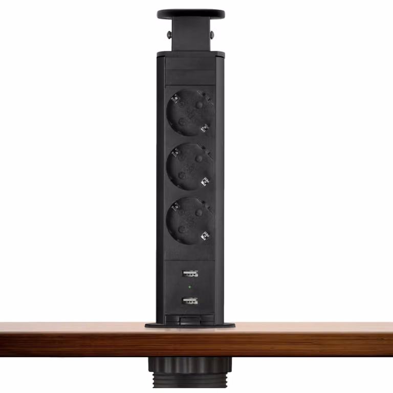 DELIGHT - Ciabatta elettrica pop-up da tavolo con 2 x USB e 3 prese - nero opaco (MAT Black)