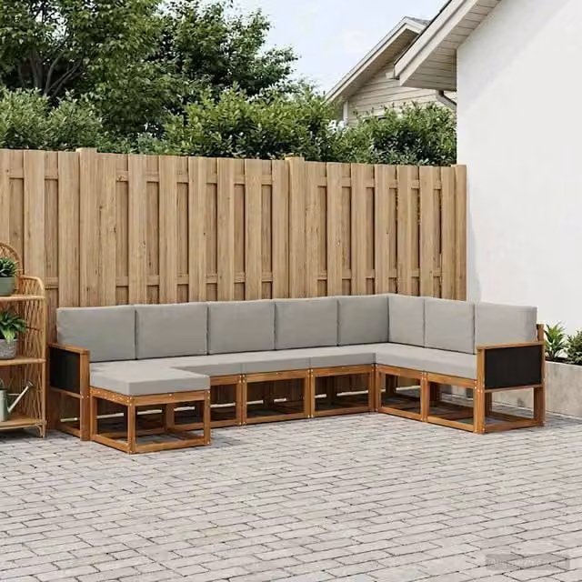 Set di divani da esterno 8 pz Naturale e Grigio Chiaro 3385442