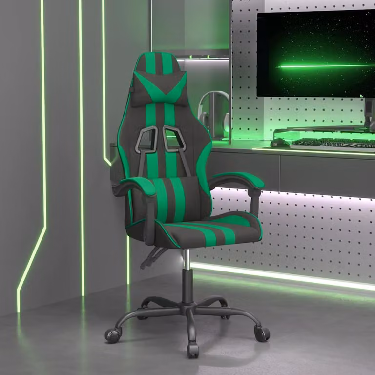 Sedia da Gaming vidaXL Nera e Verde in Similpelle con Poggiatesta e Ruote