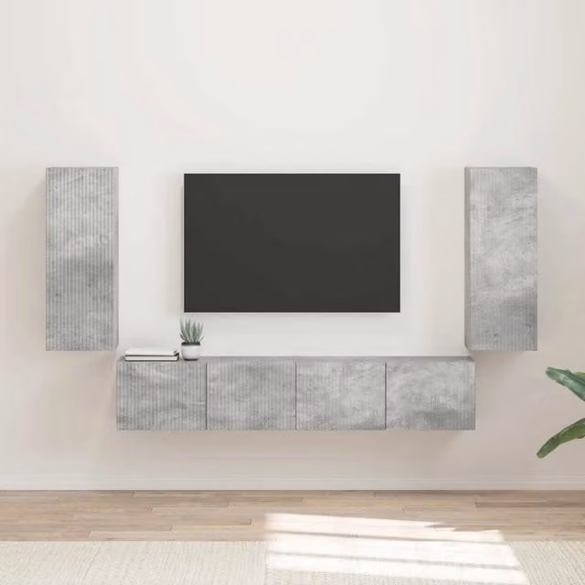 Set di 4 mobiletti da TV a parete vidaXL in stile moderno, colore grigio, finitura lucida