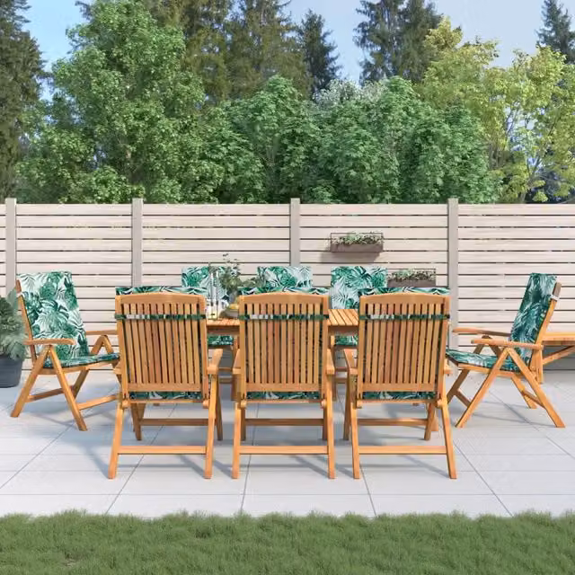 Set di 8 sedie pieghevoli reclinabili con cuscini in legno di teak verde vidaXL