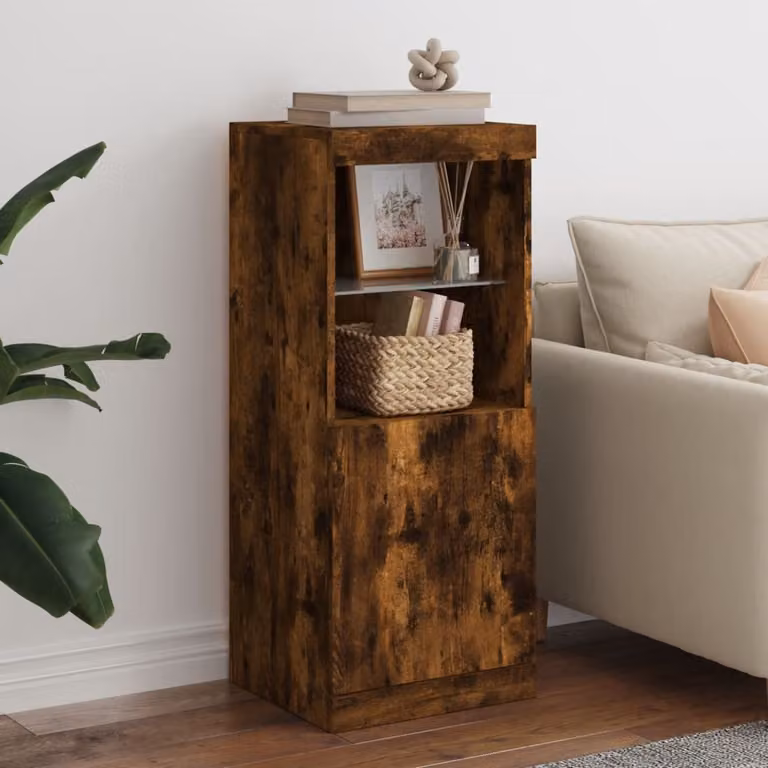 Credenza moderna vidaXL con luci LED in rovere fumo, L 41 cm x P 37 cm x H 100 cm