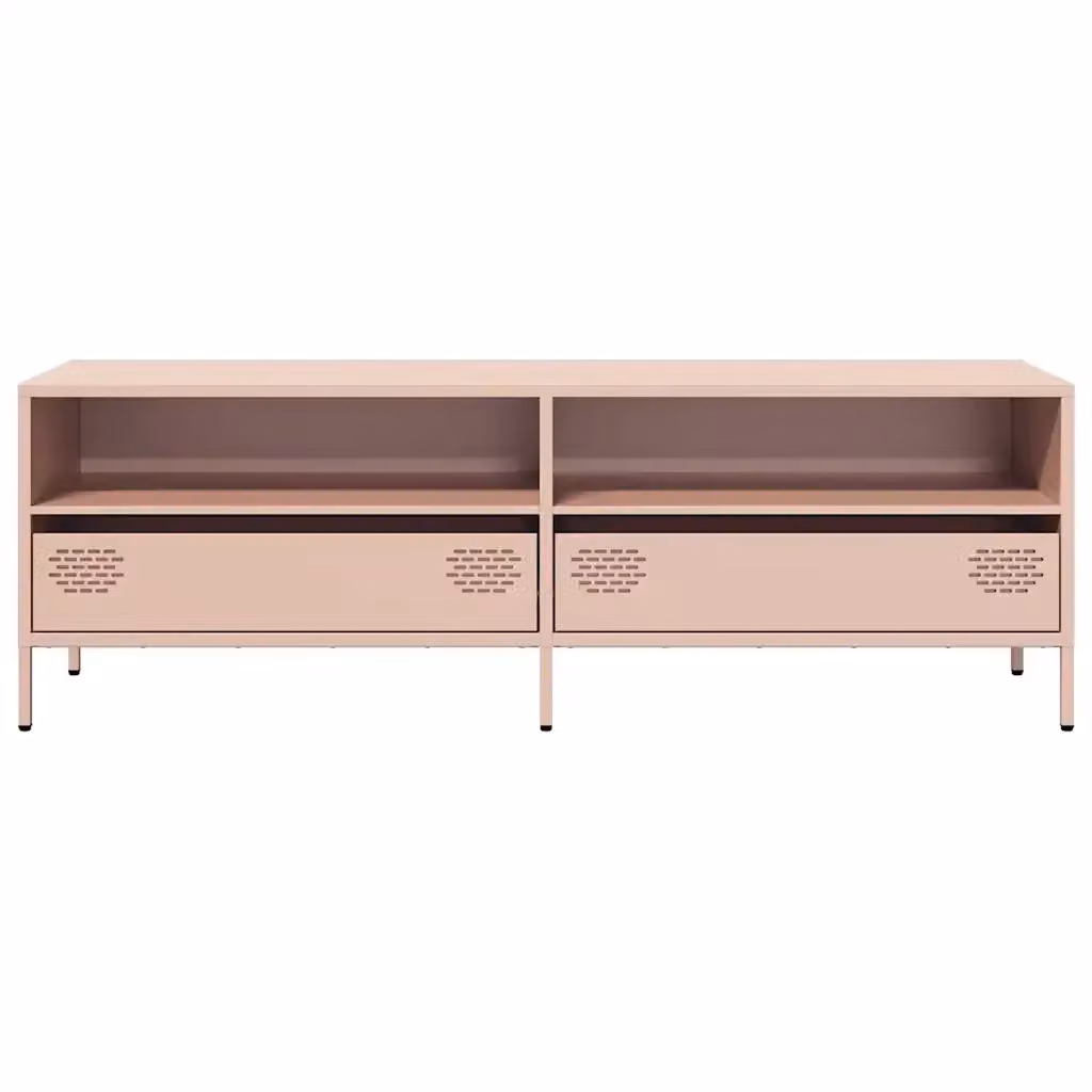 Mobile porta TV stile industriale HELLOSHOP26 in metallo rosa con 2 vani e 2 cassetti L: 135 cm, P: 39 cm, H: 43,5 cm – 2