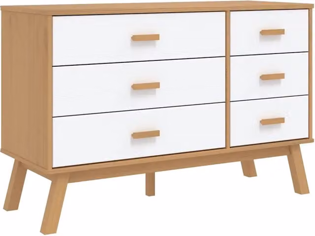 Cassettiera in stile scandinavo in legno di pino bianco con finitura opaca L: 111 cm, P: 42 cm, H: 73,5 cm