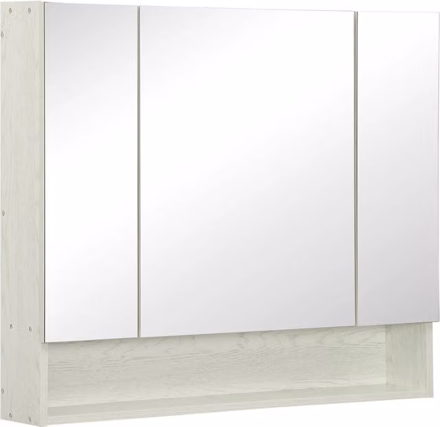 Specchio contenitore da bagno Minimal con ante soft-close bianco effetto legno L: 90 cm, H: 75 cm, P: 15 cm