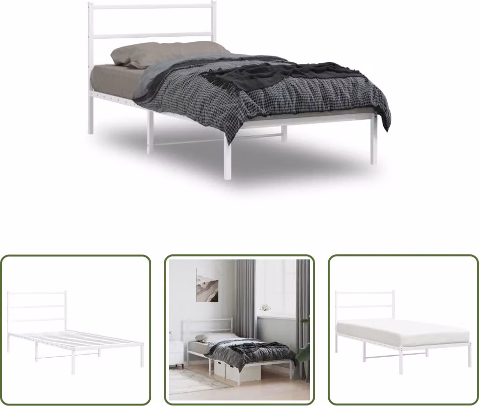 The Living Store Struttura letto con testiera in metallo bianco 100x190 cm
