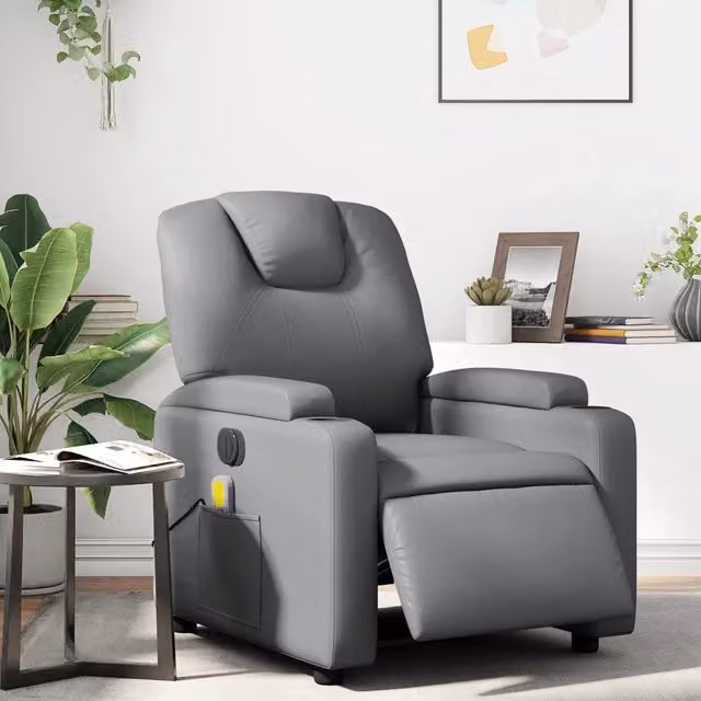 Divano Sedia-Poltrona Massaggiante Elettrica Reclinabile Grigio Similpelle 272391