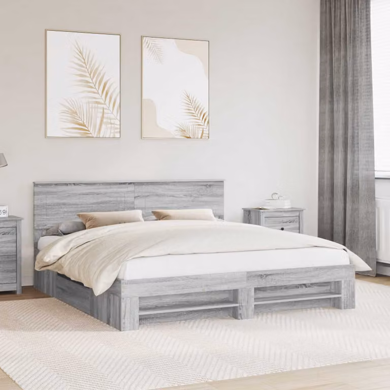 vidaXL Struttura del letto con testiera moderna in legno Grigio L: 183 cm, P: 200 cm, H: 90 cm