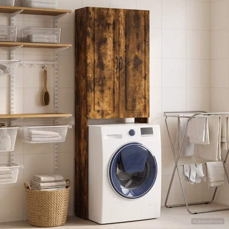 Mobiletto da bagno moderno vidaXL UTRECHT in Rovere Fumo, L: 66 cm, P: 25,5 cm, H: 190 cm