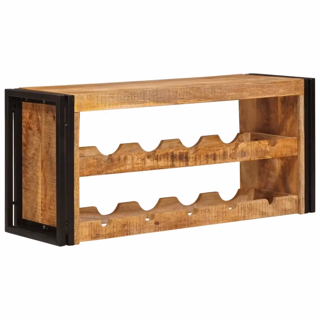 Portabottiglie da parete vidaXL in legno di mango massiccio e metallo, stile industriale, marrone, L: 100 cm, P: 45 cm, H: 33 cm – 2