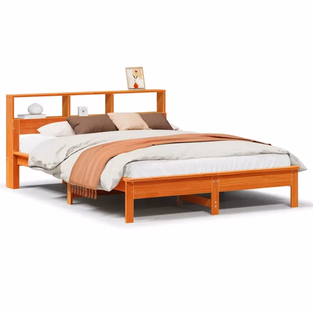 Letto Libreria vidaXL in Legno di Pino Marrone Cera con Ripiani Laterali L/P/H: 120 x 200 cm – 2
