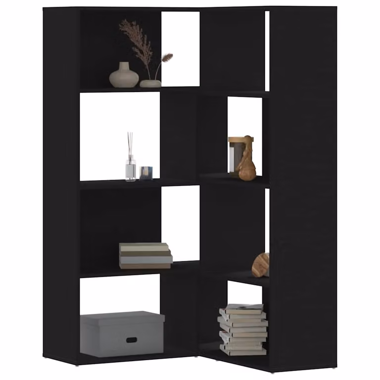 Libreria Angolare vidaXL a 4 Ripiani Nera in Legno e MDF da Appendere al Muro L: 85 cm, P: 85 cm, H: 140 cm