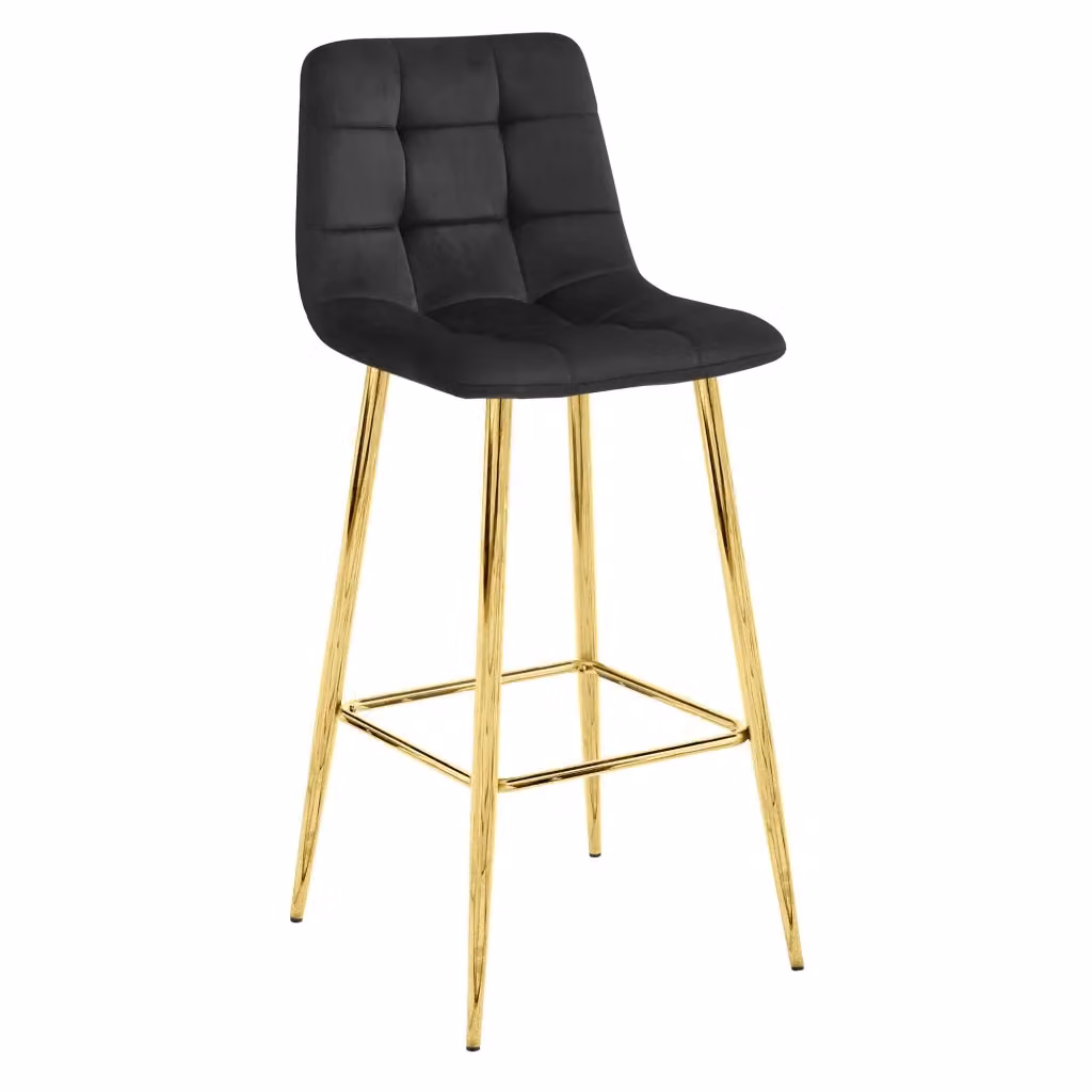 Set di 4 sgabelli Valora TEOTO in velluto nero con gambe in metallo dorato, design moderno per cucina e soggiorno – 2