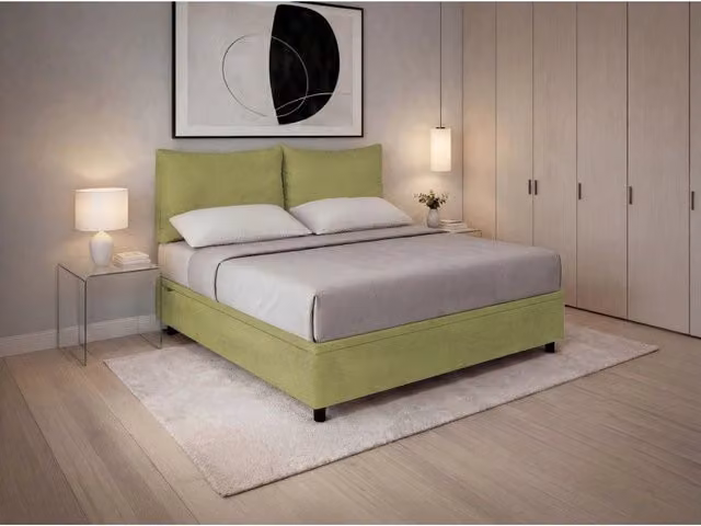 Letto imbottito Matrimoniale 180x190 cm Soft - Contenitore,Microfibra,Tè verde