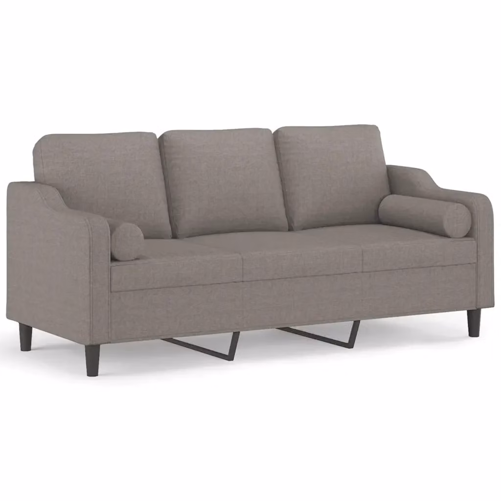 vidaXL Divano a 3 Posti Moderno in Tessuto con Cuscini, Colore Grigio o Beige, L: 198 cm x P: 80 cm x H: 77 cm – 2