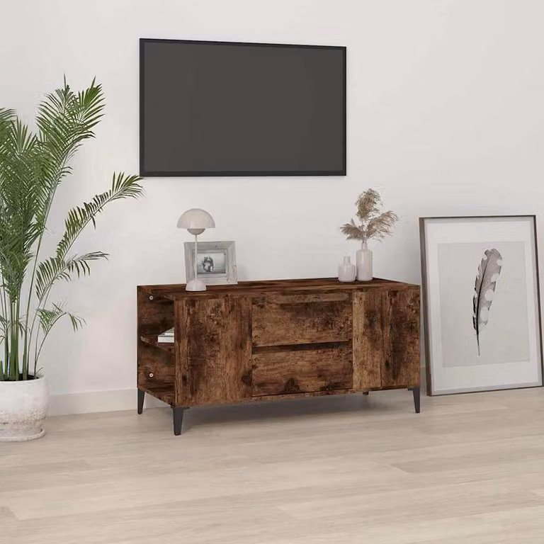 vidaXL Mobile Porta TV Rovere Fumo in Legno e Metallo con Ruote, L 102 cm x P 44,5 cm x H 50 cm