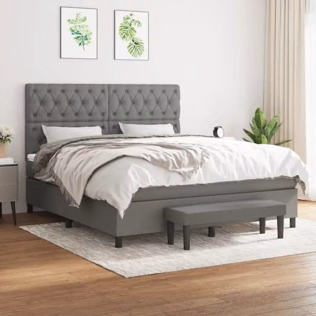 Giroletto a Molle con Materasso Grigio Scuro 160x200 cm Tessuto 3136846