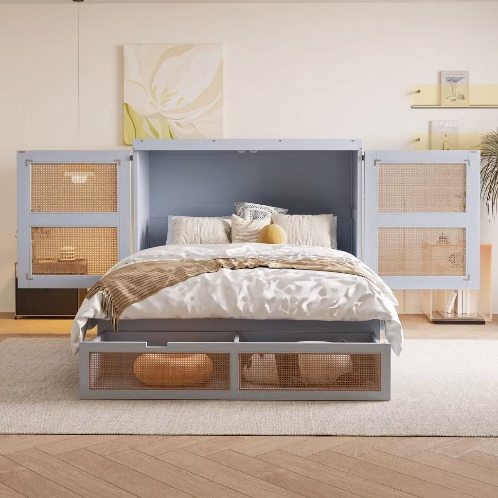 Letto matrimoniale pieghevole con cassetti e contenitore in legno grigio L/P/H: 200 x 140 x 66,2 cm