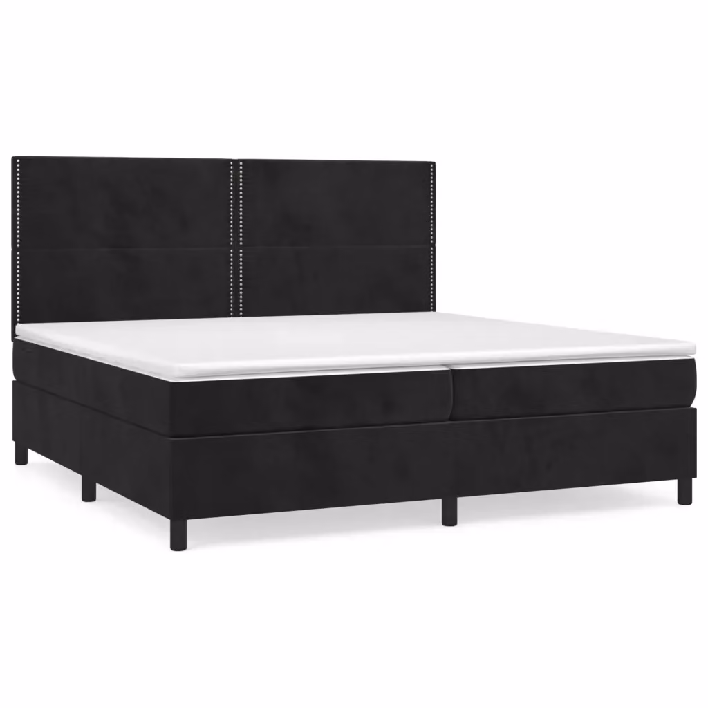 Letto Ibrido vidaXL con Giroletto a Molle e Materasso in Velluto Nero e Bianco L/P/H: 200 x 200 x 128 cm – 2