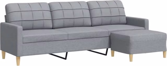 Divano | Divano da soggiorno | Sofa a 3 Posti con Poggiapiedi Grigio Chiaro 210cm in Tessuto
