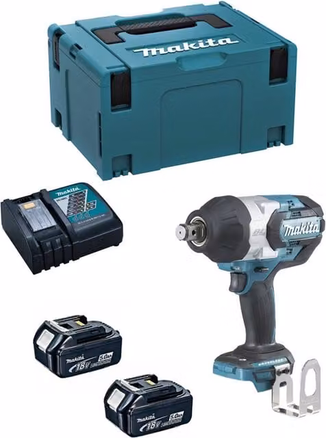 Avvitatore ad impulsi Makita DTW1001RTJ con 2 batterie da 5,0 Ah, caricabatterie DC18RC e sistema di trasporto Makpac 3