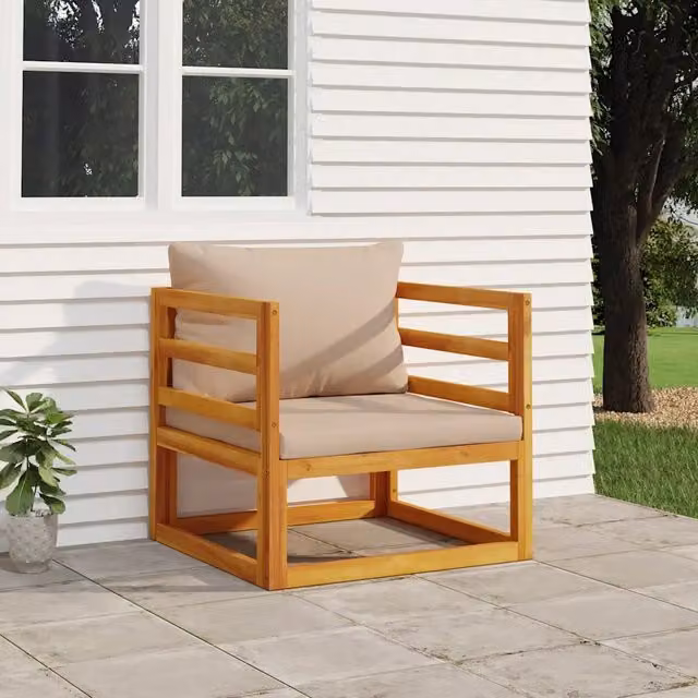 Poltrona da giardino moderna vidaXL in legno di acacia oliato con cuscini beige e marroni