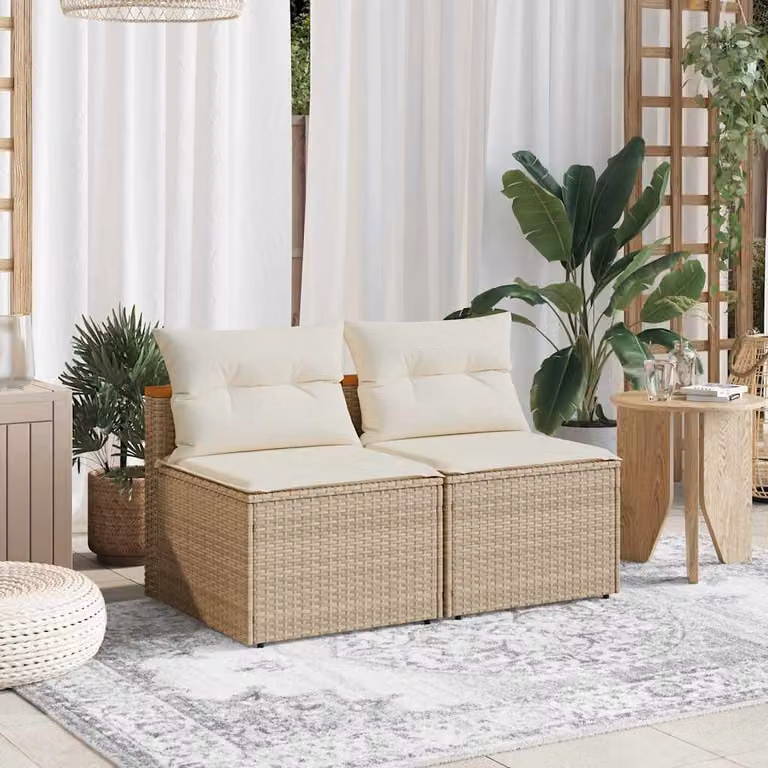 Set di 2 divani da giardino vidaXL in polyrattan beige con cuscini rimovibili e struttura in metallo