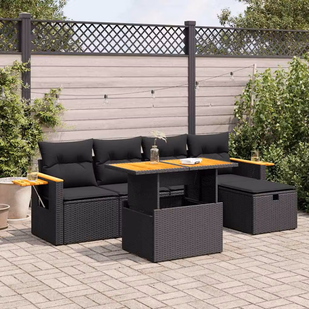 Maison Exclusive - Set da giardino 6 pezzi con cuscini in polyrattan nero
