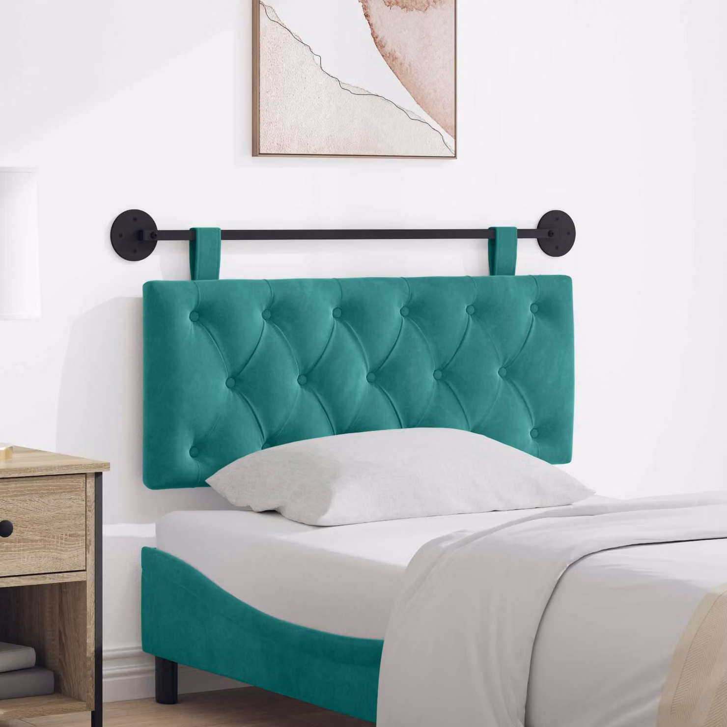 Testiera sospesa vidaXL in velluto turchese con illuminazione integrata e pannello imbottito