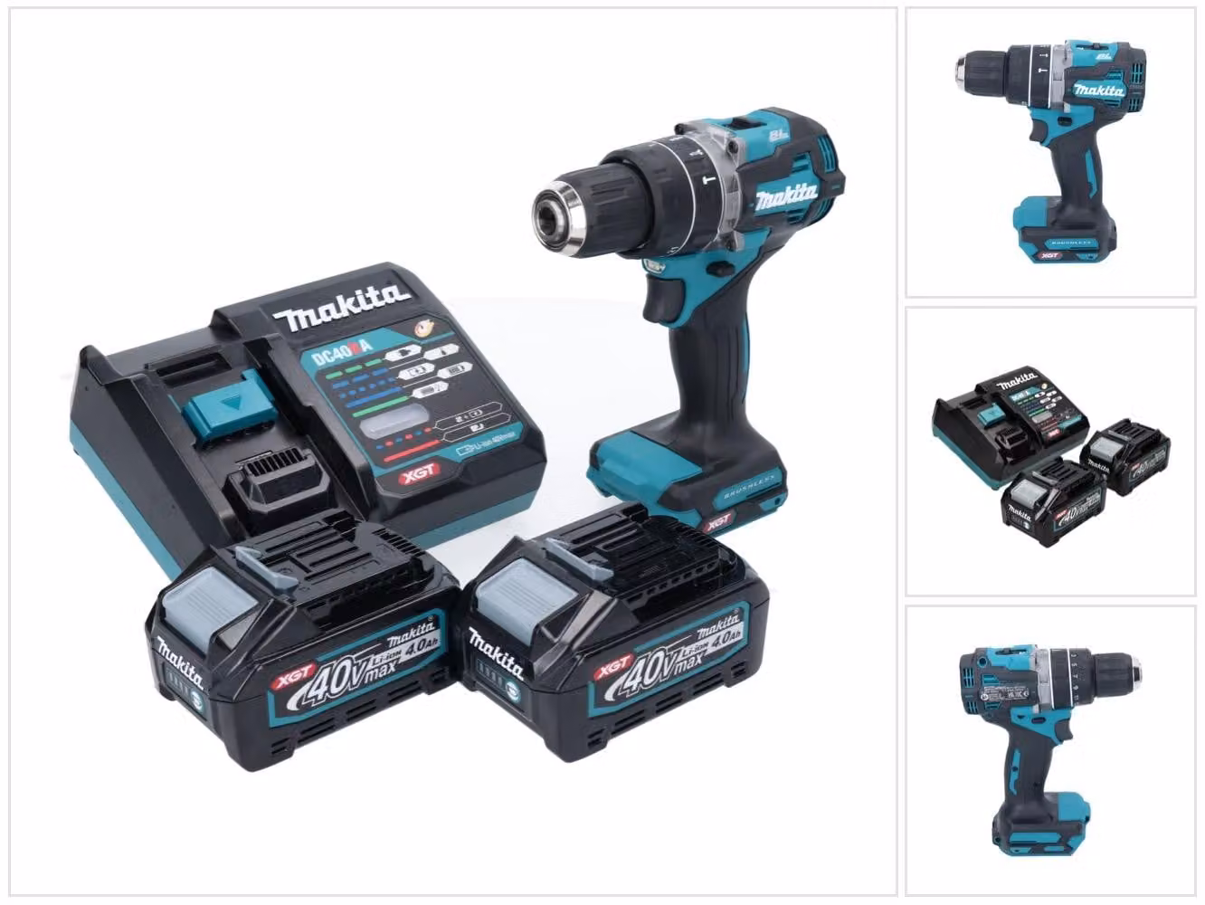 Trapano avvitatore a percussione a batteria Makita HP 002 GM201 40 V 64 Nm senza spazzole + 2 batterie da 4,0 Ah + caricabatterie