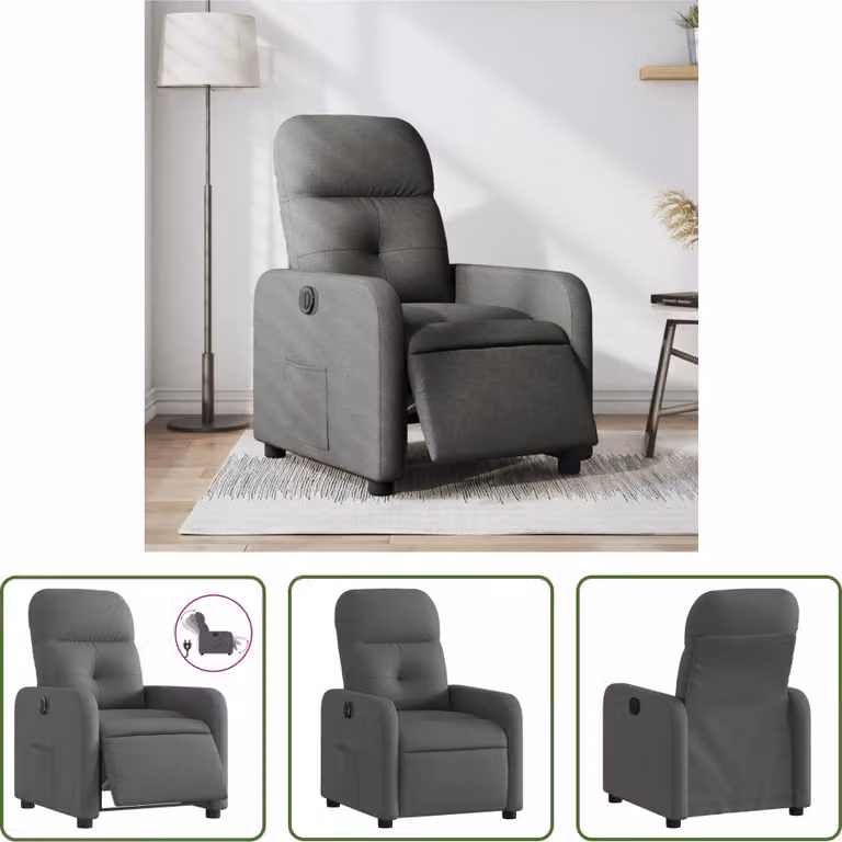 The Living Store Recliner elettrica in tessuto grigio scuro