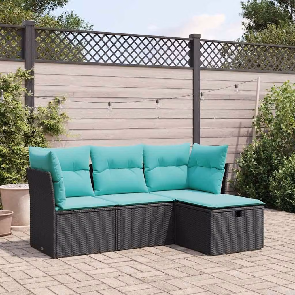 Maison Exclusive - Set Divani da Giardino 4 pz con Cuscini Nero in Polyrattan