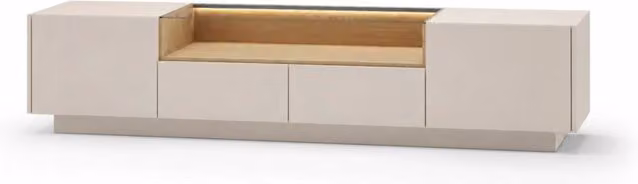 Mobile TV ARREDITALY Design Minimal Nordico con Illuminazione LED, 2 Ante, 2 Cassetti Push To Open e Ripiano in Vetro, Colore Cashmere, L: 203 cm, P: 39.5 cm, H: 43.4 cm – 1