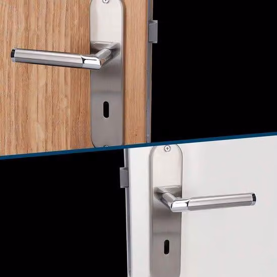 Set di accessori per porte in acciaio inossidabile Ibenzoa® per la ristrutturazione di porte interne – Kit bi-colore con placca lunga e fissaggio a vista, conforme alle norme DIN