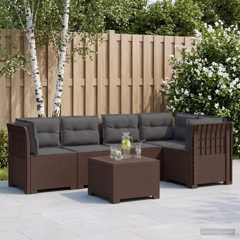 Set da giardino vidaXL in stile rattan moderno con cuscini, composto da divano angolare, divani da esterno e tavolino da caffè, colore marrone e antracite